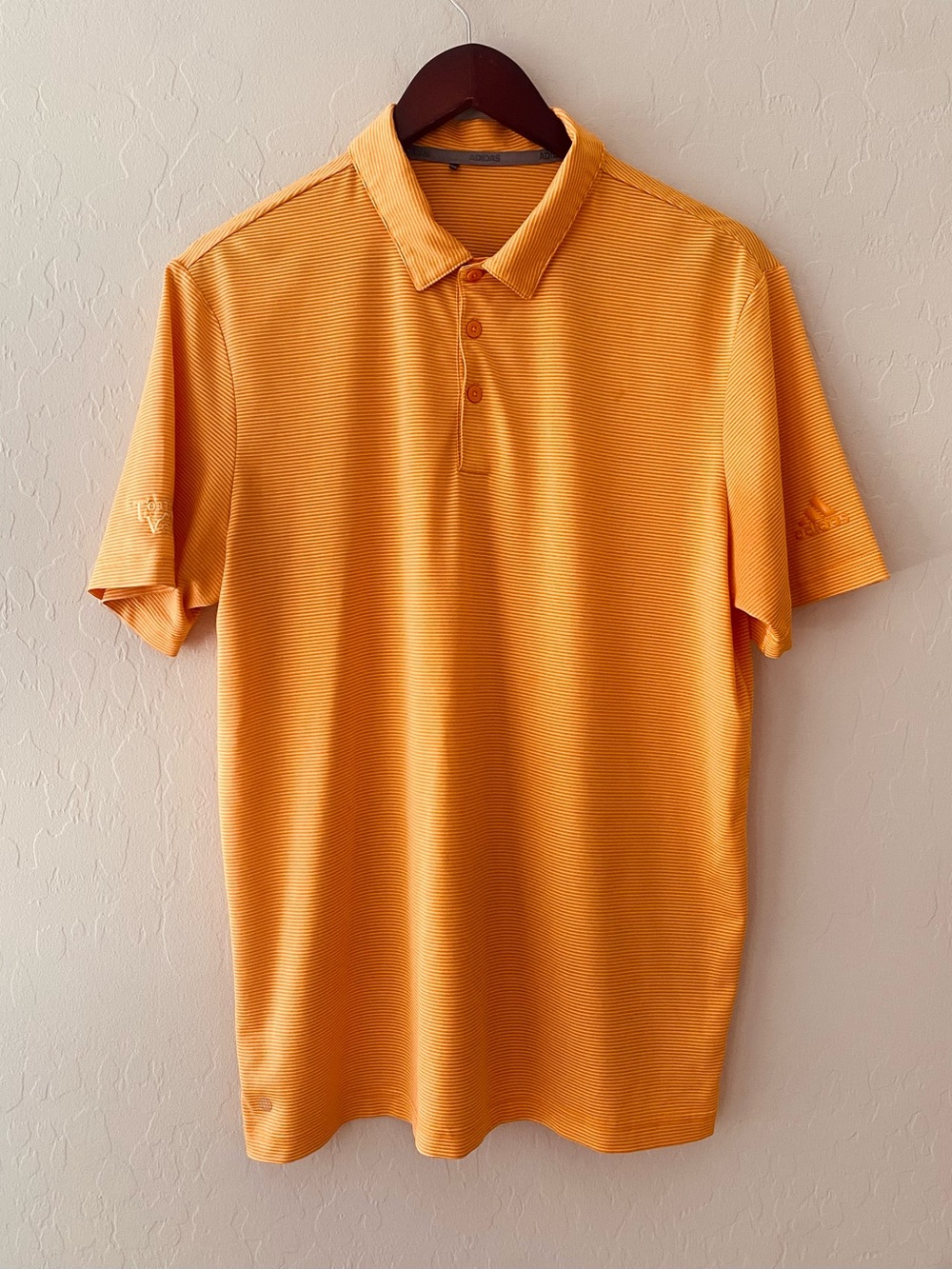 Adidas Golf Men's Polo Shirt Orange Striped Tonto Verde Logo Size L